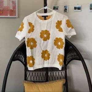 Groovy Funky 70s floral mustard sweater knit top